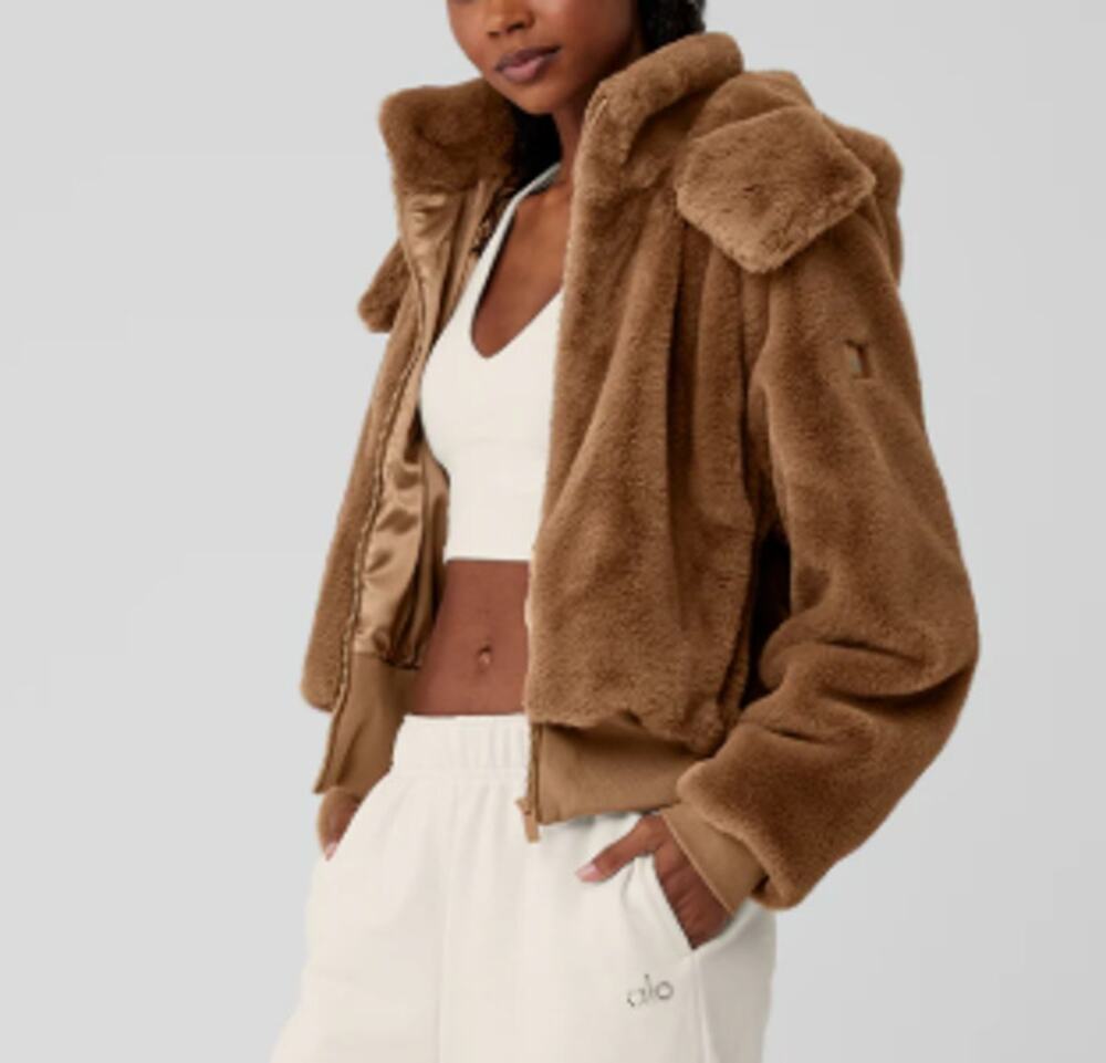 Alo Yoga Foxy Fur Jacket Espresso Brown S